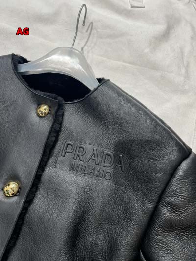 2024年新作原版復刻秋冬PRADA 毛皮一体本革 ジャケットアウター 女性 ag工場