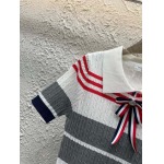 Thom Browne-25早春新作ラペルストライプカラーブロックニット半袖