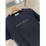 miumiu 2025新作ラウンドネックビーズ刺繍   半袖 T